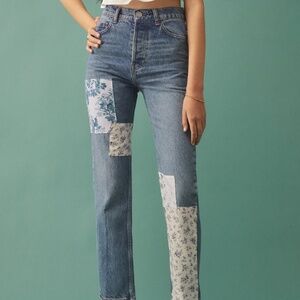 Reformation Cynthia Linen Patch High Rise Straight Jeans